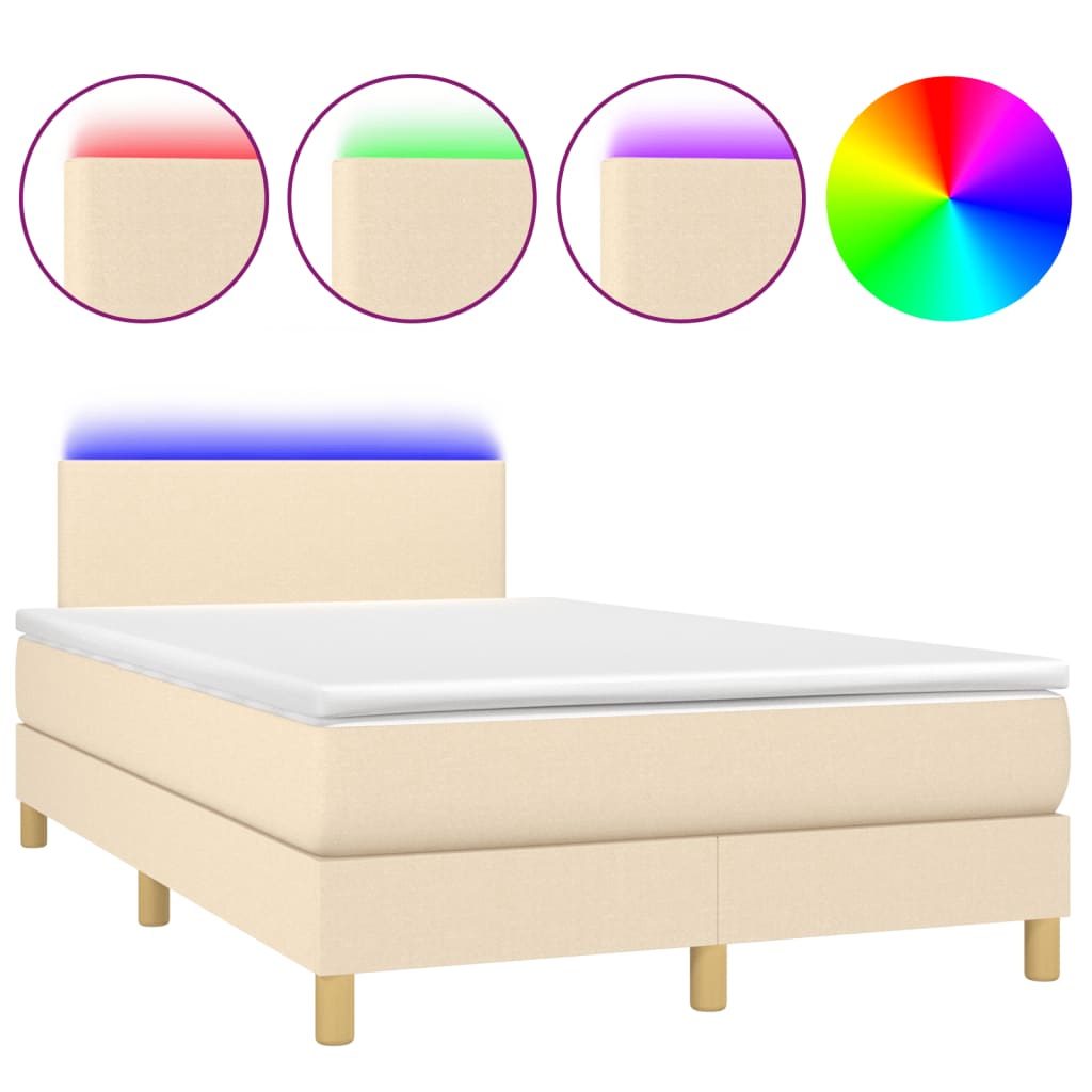 Κρεβάτι Boxspring με Στρώμα & LED Κρεμ 120x190 εκ. Υφασμάτινο