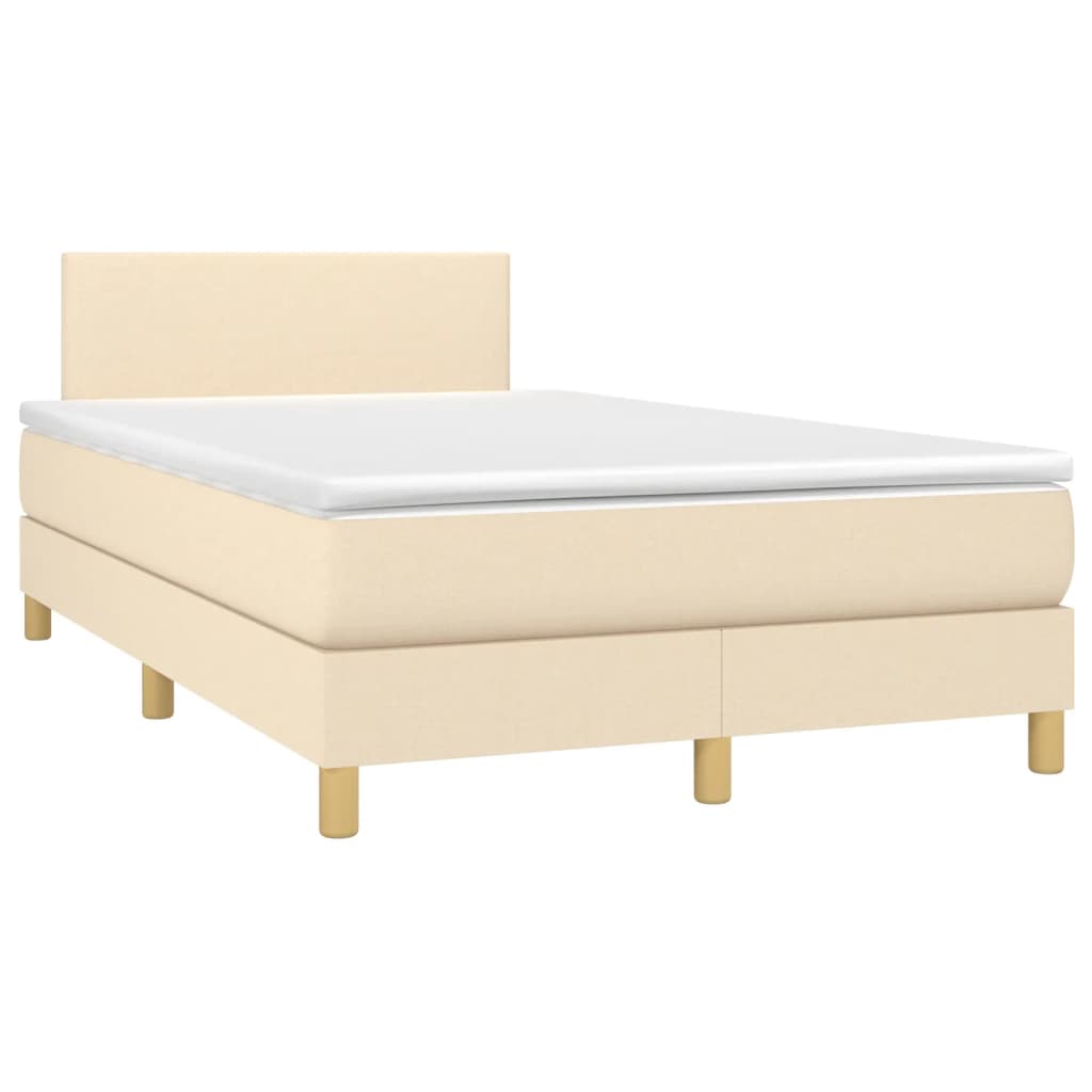 Κρεβάτι Boxspring με Στρώμα & LED Κρεμ 120x190 εκ. Υφασμάτινο