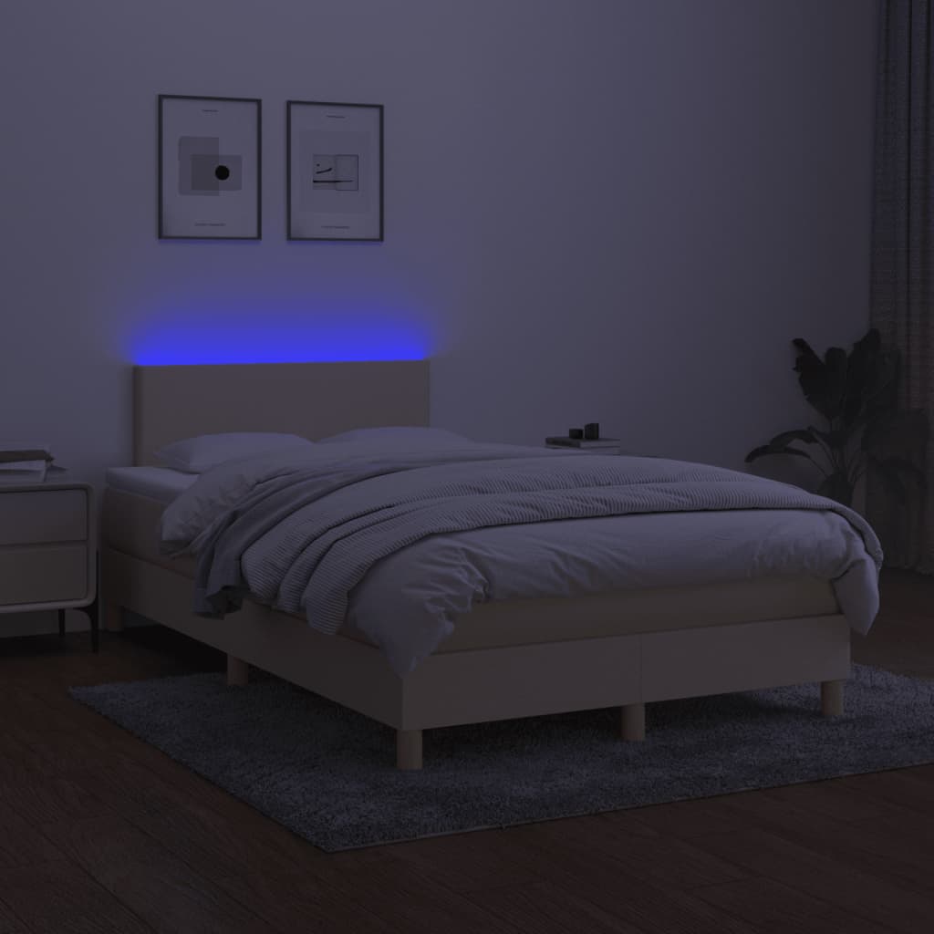 Κρεβάτι Boxspring με Στρώμα & LED Κρεμ 120x190 εκ. Υφασμάτινο