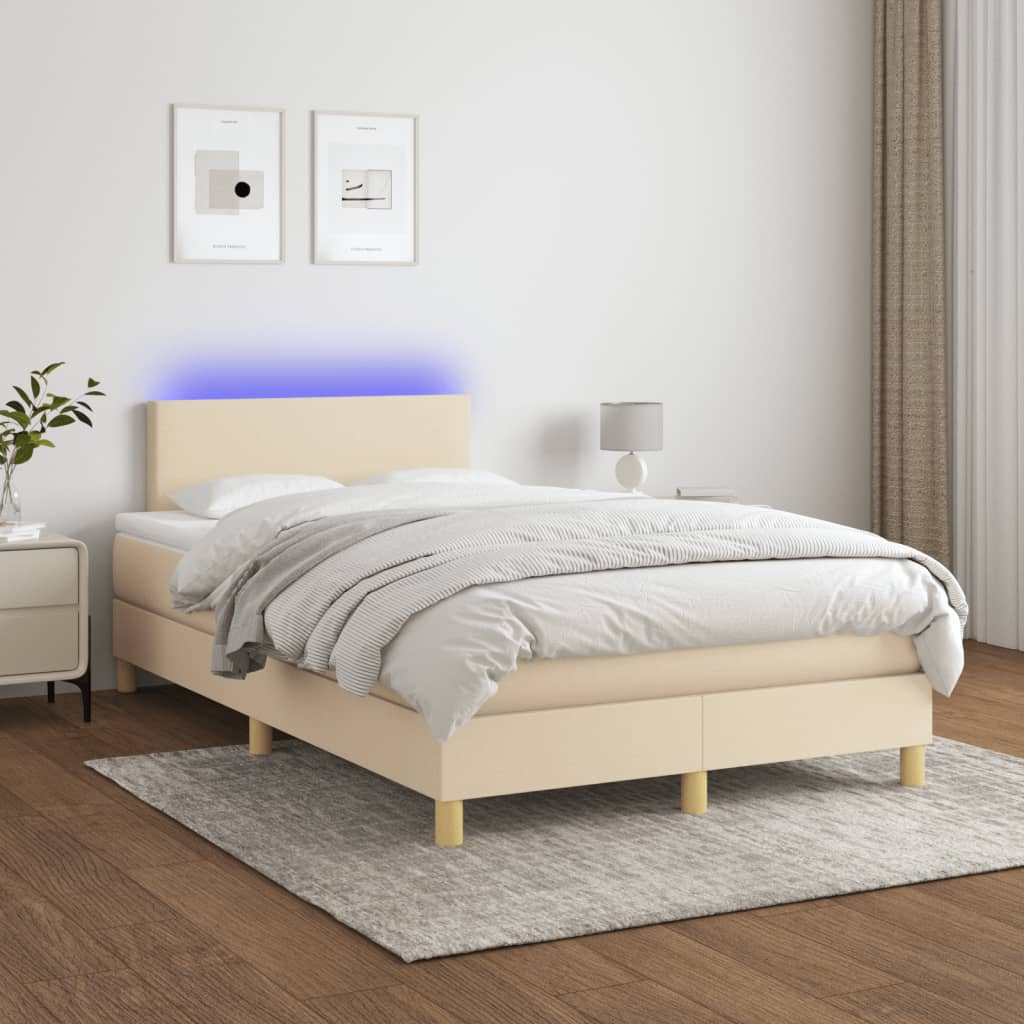 Κρεβάτι Boxspring με Στρώμα & LED Κρεμ 120x190 εκ. Υφασμάτινο