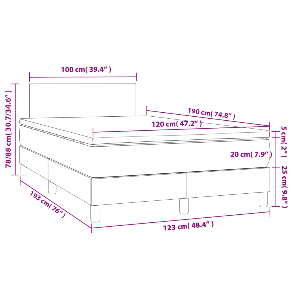 Κρεβάτι Boxspring με Στρώμα & LED Κρεμ 120x190 εκ. Υφασμάτινο