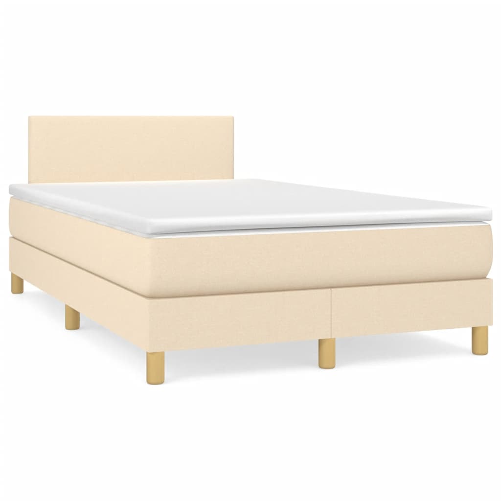 Κρεβάτι Boxspring με Στρώμα & LED Κρεμ 120x190 εκ. Υφασμάτινο
