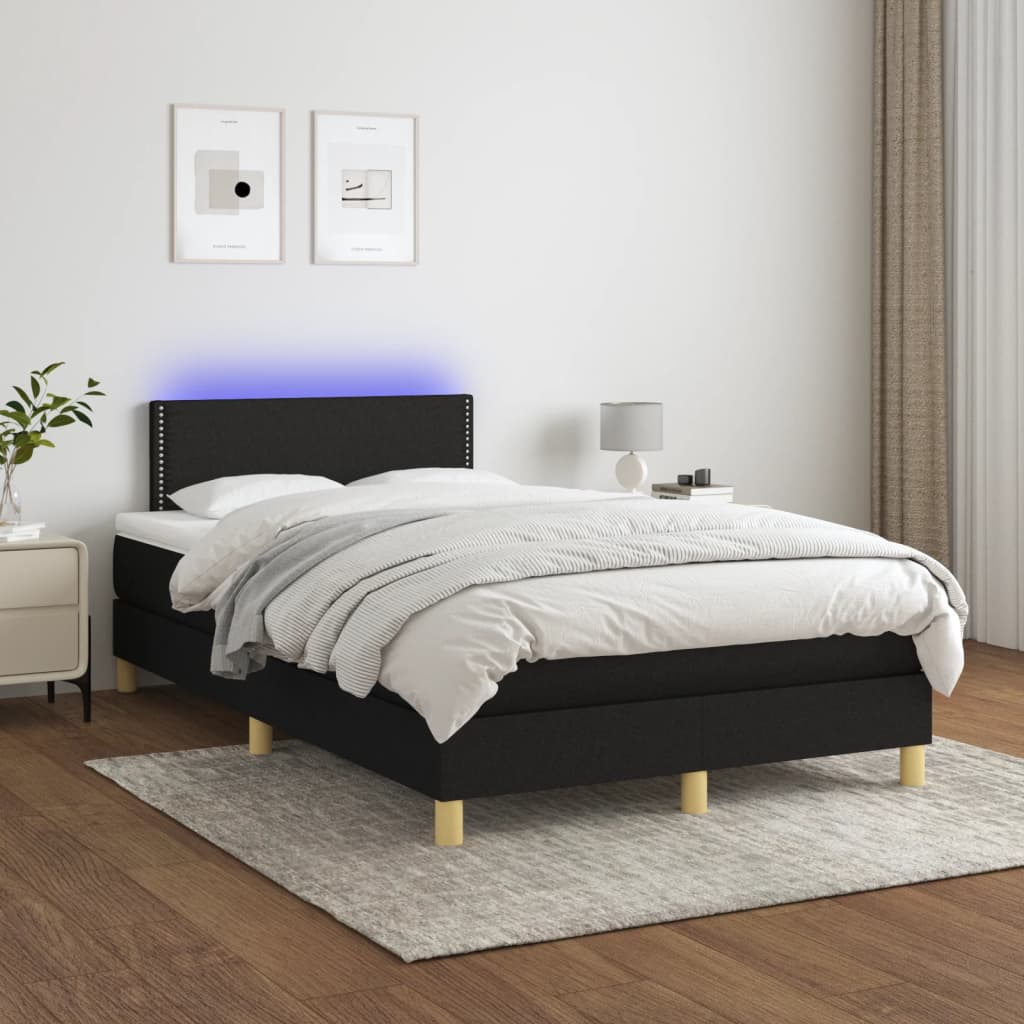 Κρεβάτι Boxspring με Στρώμα & LED Μαύρο 120x190 εκ. Υφασμάτινο