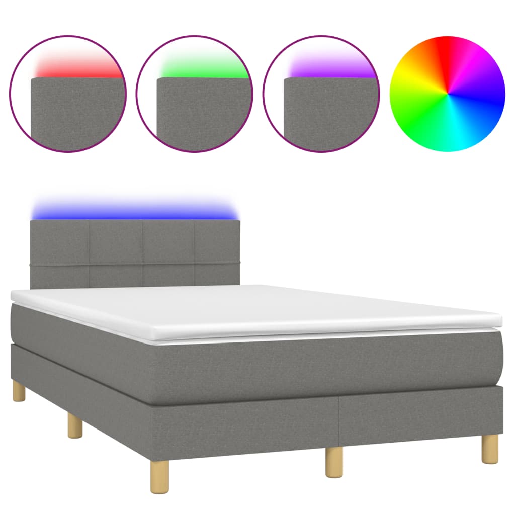 Κρεβάτι Boxspring με Στρώμα & LED Σκ.Γκρι 120x190εκ. Υφασμάτινο - Pakobazaar