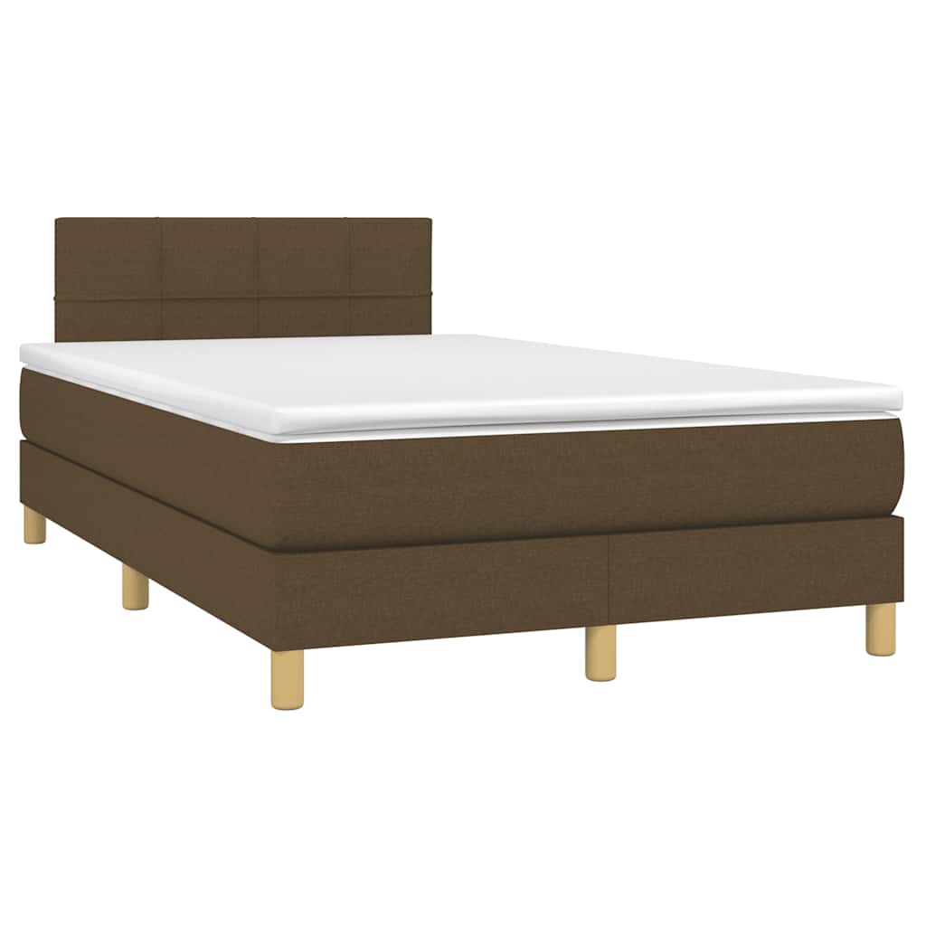 Κρεβάτι Boxspring με Στρώμα & LED Σκ.Καφέ 120x190εκ. Υφασμάτινο
