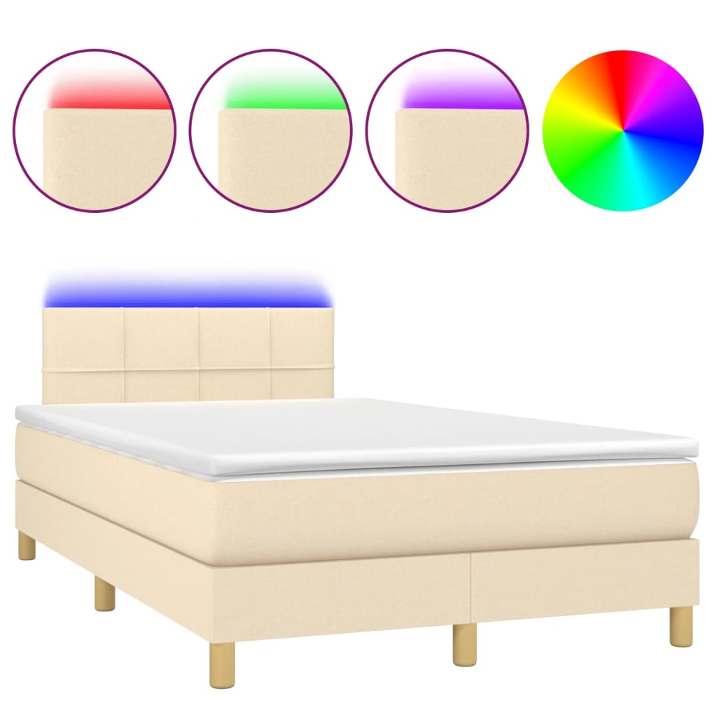 Κρεβάτι Boxspring με Στρώμα & LED Κρεμ 120x190 εκ. Υφασμάτινο
