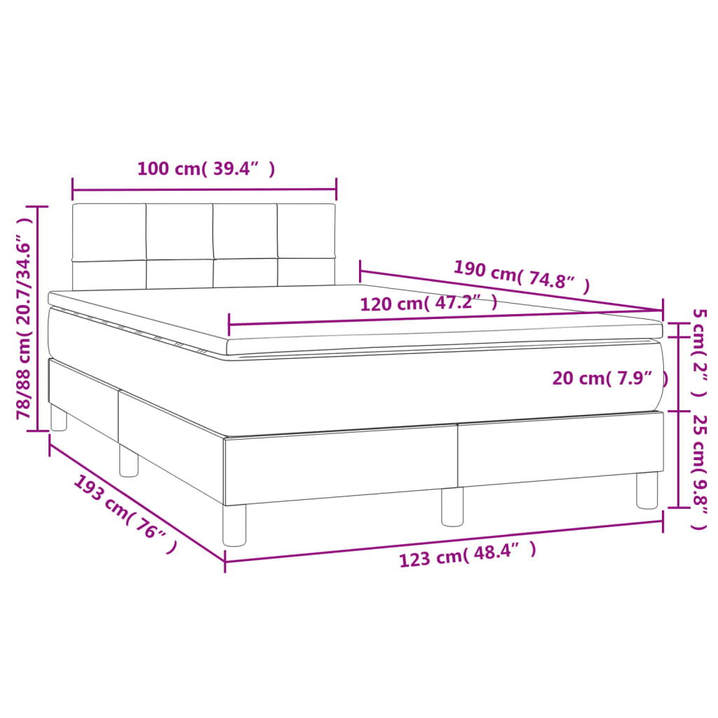Κρεβάτι Boxspring με Στρώμα & LED Κρεμ 120x190 εκ. Υφασμάτινο