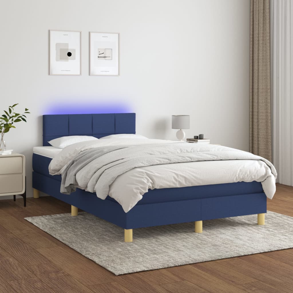 Κρεβάτι Boxspring με Στρώμα & LED Μπλε 120x190εκ. Υφασμάτινο