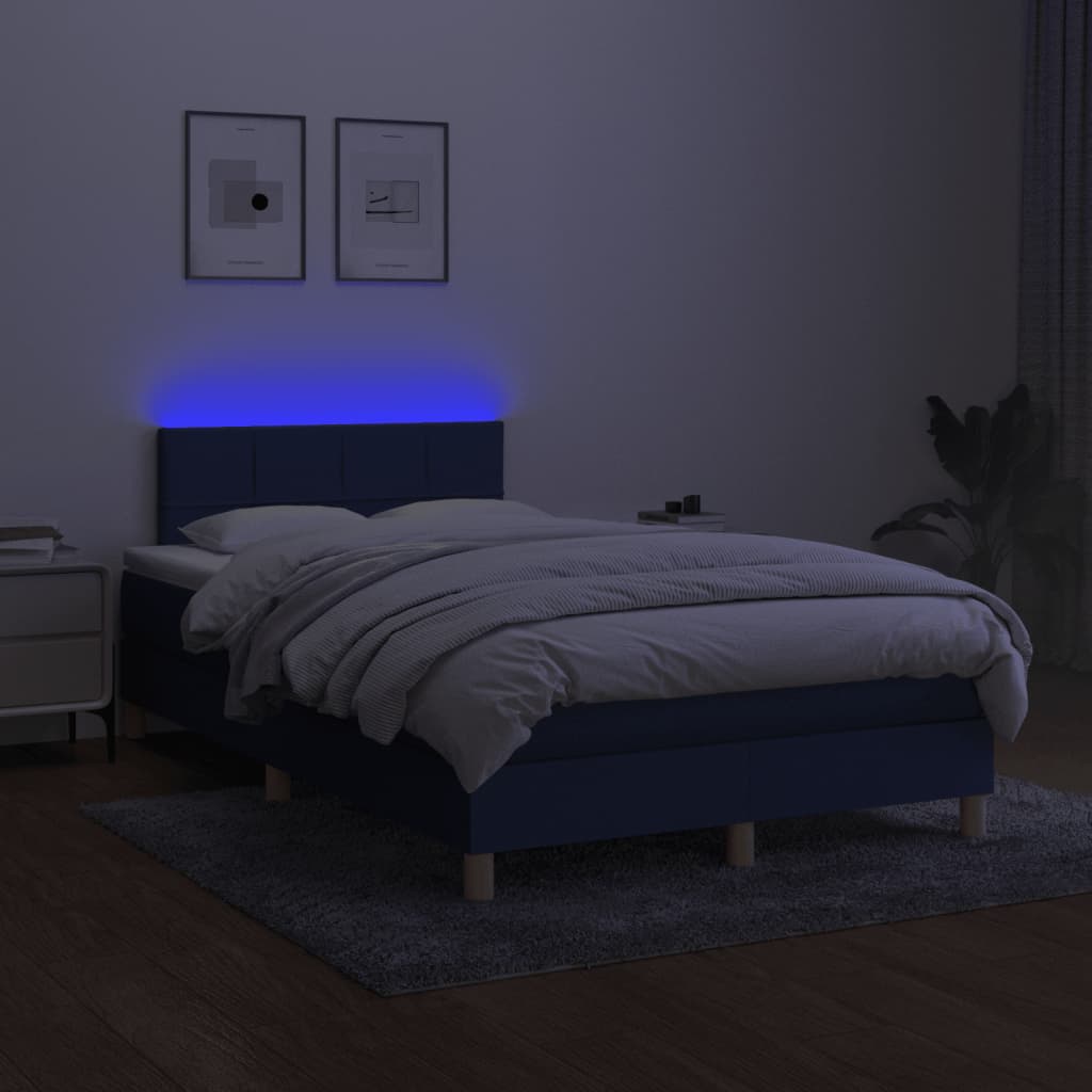 Κρεβάτι Boxspring με Στρώμα & LED Μπλε 120x190εκ. Υφασμάτινο
