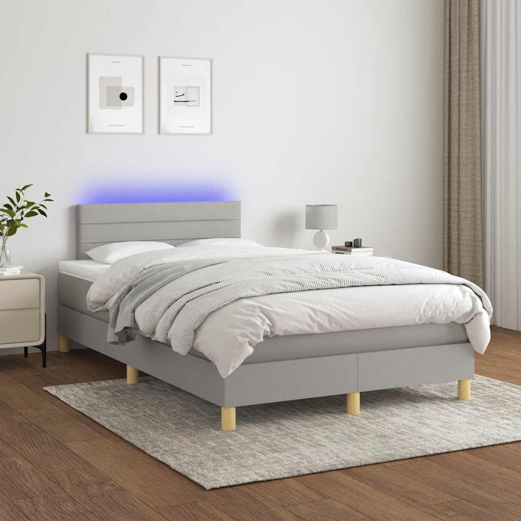 Κρεβάτι Boxspring με Στρώμα & LED Αν.Γκρι 120x190εκ. Υφασμάτινο