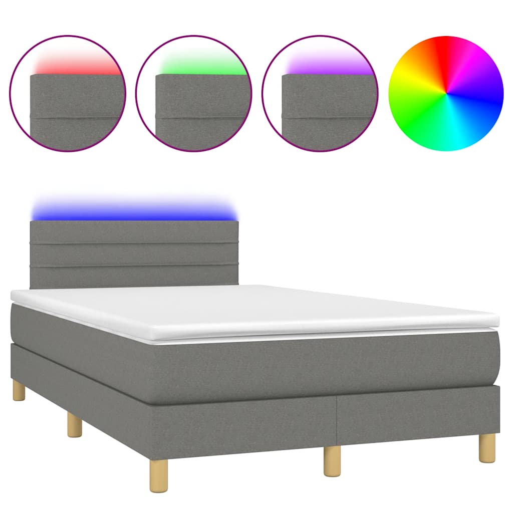 Κρεβάτι Boxspring με Στρώμα & LED Σκ.Γκρι 120x190εκ. Υφασμάτινο - Pakobazaar