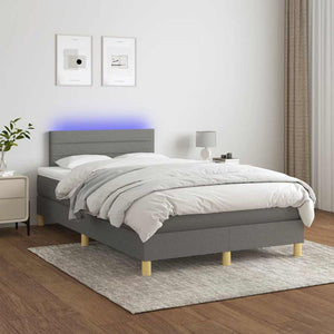 Κρεβάτι Boxspring με Στρώμα & LED Σκ.Γκρι 120x190εκ. Υφασμάτινο - Pakobazaar