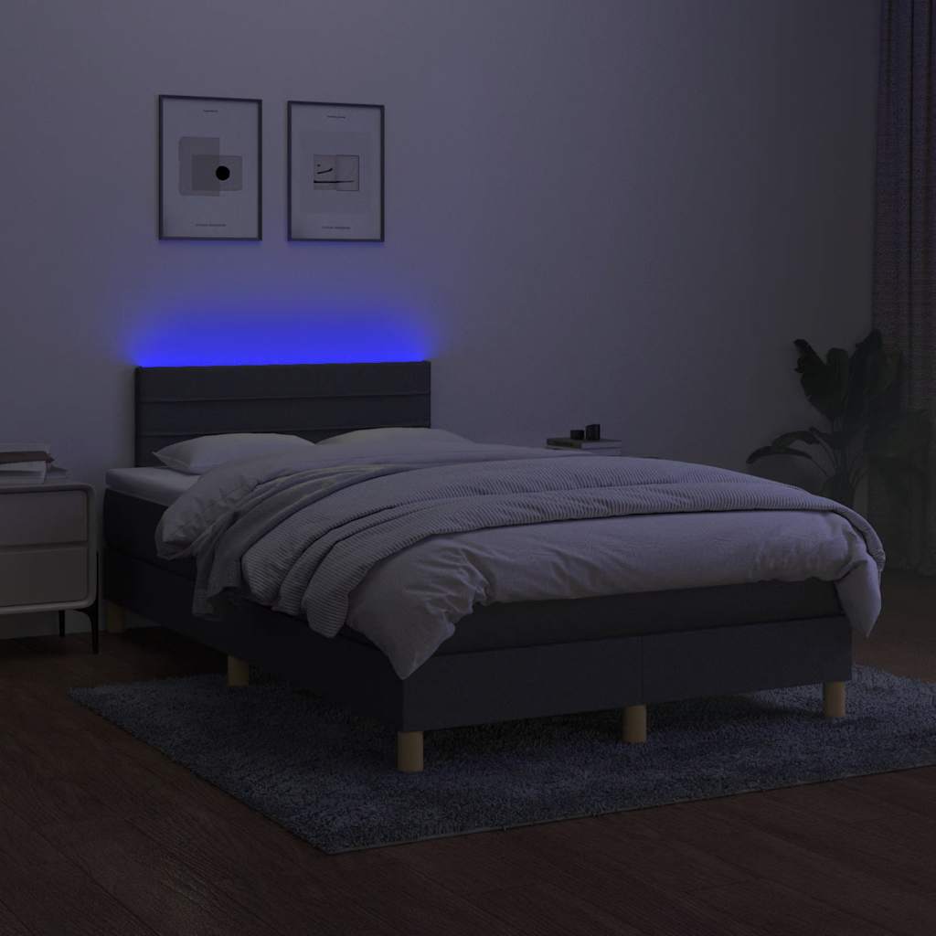 Κρεβάτι Boxspring με Στρώμα & LED Σκ.Γκρι 120x190εκ. Υφασμάτινο - Pakobazaar
