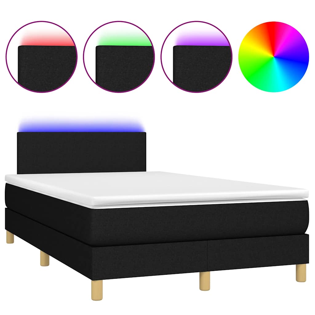 Κρεβάτι Boxspring με Στρώμα & LED Μαύρο 120x190 εκ. Υφασμάτινο