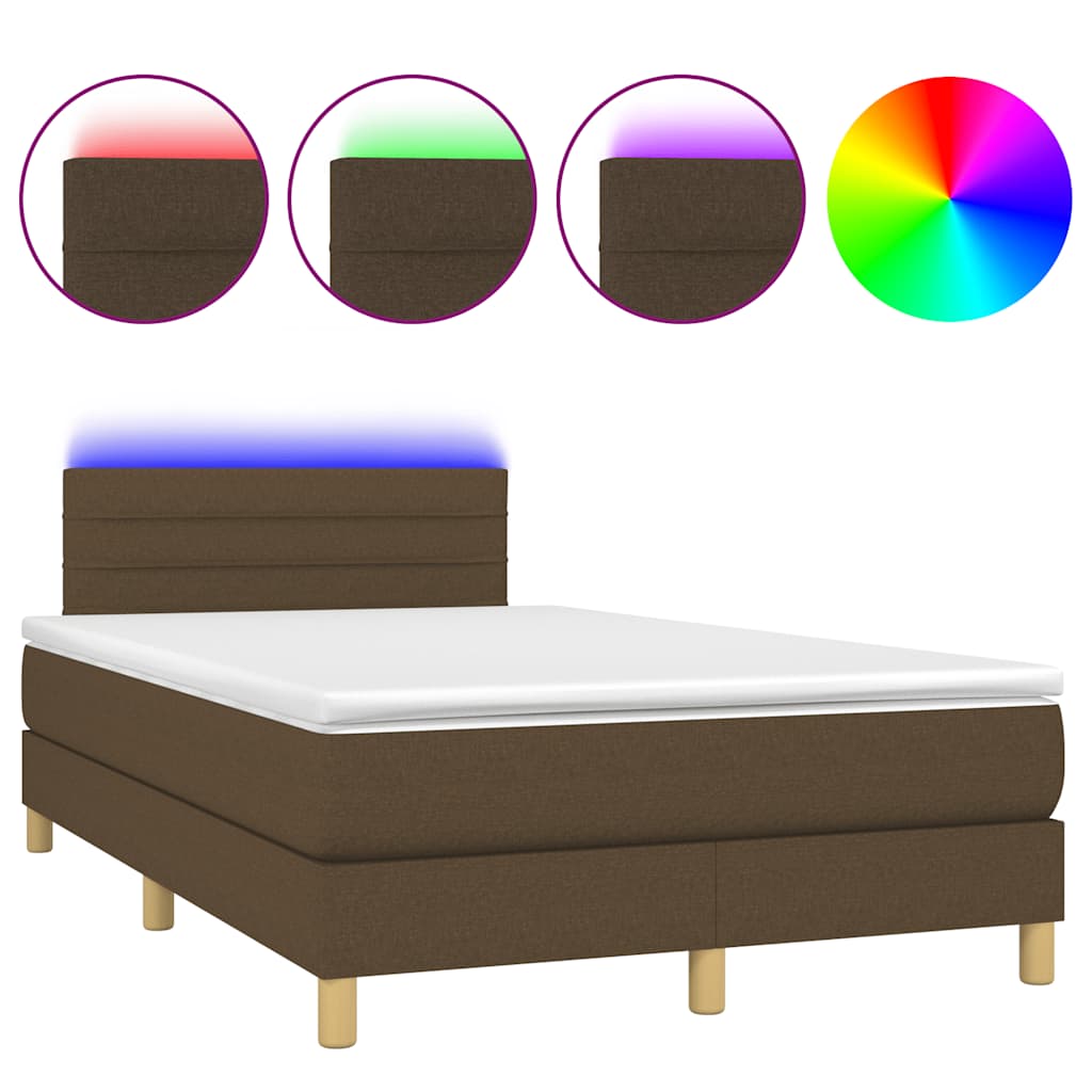Κρεβάτι Boxspring με Στρώμα & LED Σκ.Καφέ 120x190εκ. Υφασμάτινο