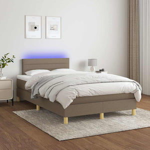 Κρεβάτι Boxspring με Στρώμα & LED Taupe 120x190 εκ. Υφασμάτινο