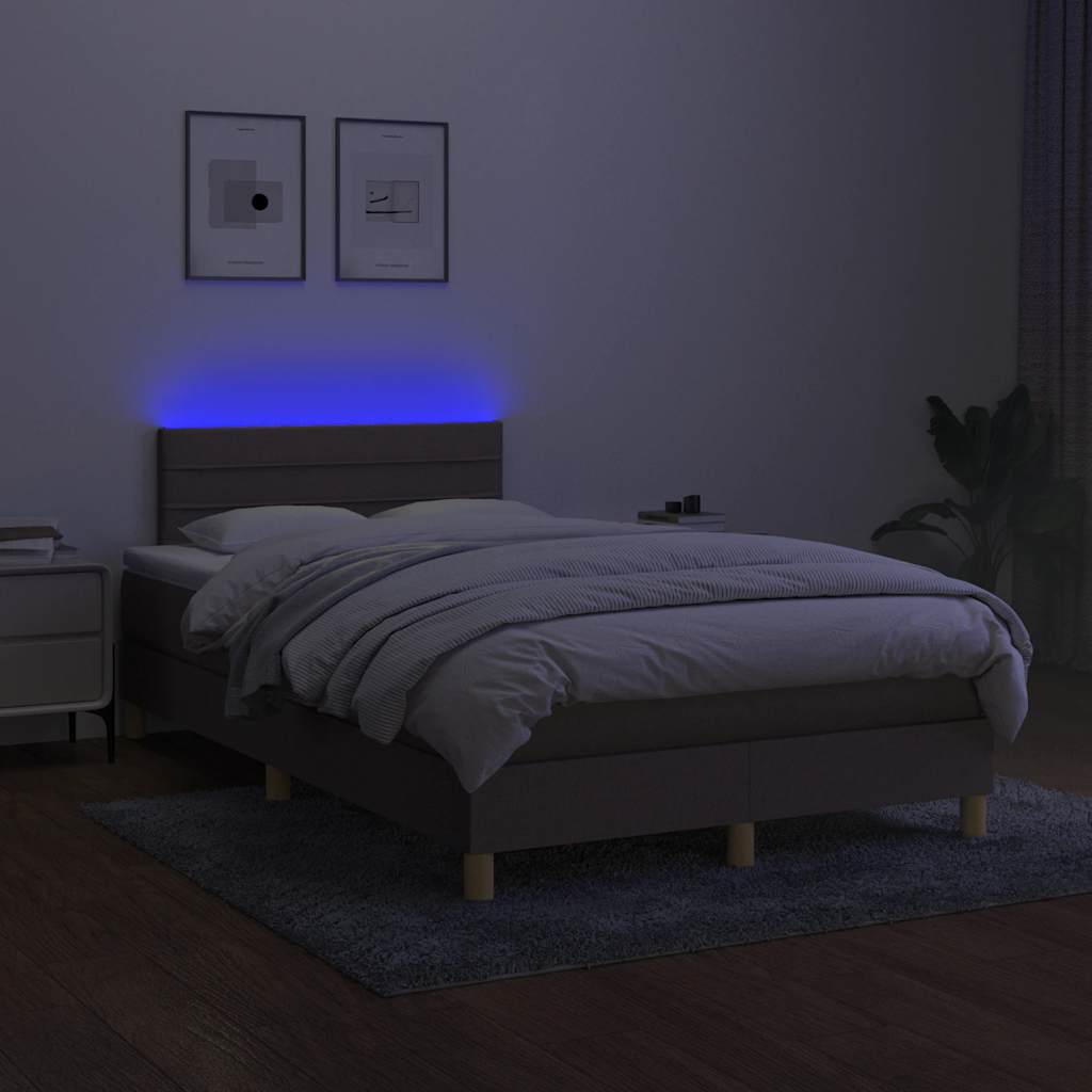 Κρεβάτι Boxspring με Στρώμα & LED Taupe 120x190 εκ. Υφασμάτινο