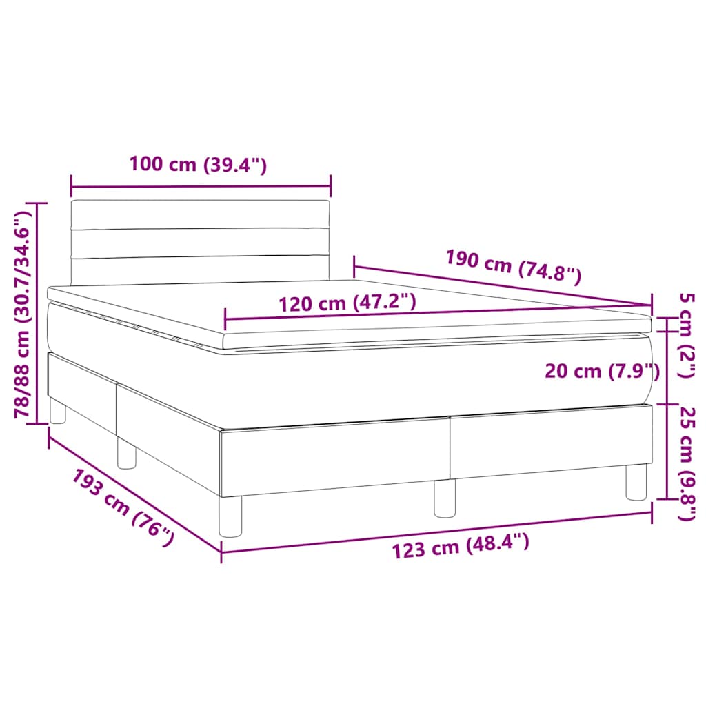 Κρεβάτι Boxspring με Στρώμα & LED Taupe 120x190 εκ. Υφασμάτινο