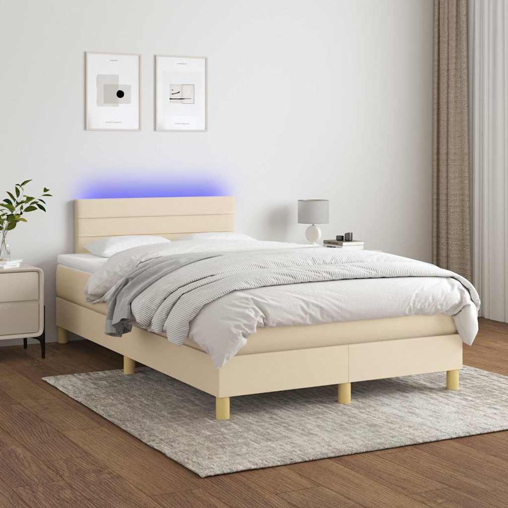 Κρεβάτι Boxspring με Στρώμα & LED Κρεμ 120x190 εκ. Υφασμάτινο