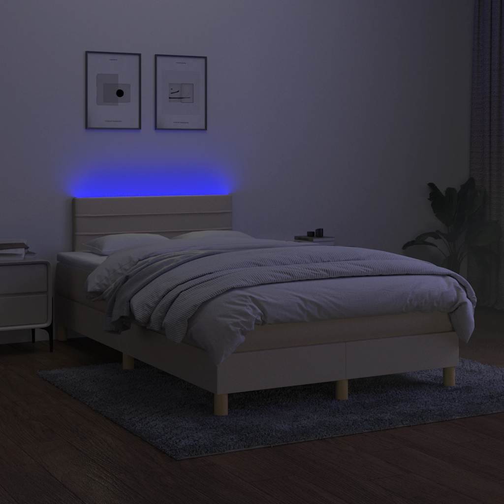 Κρεβάτι Boxspring με Στρώμα & LED Κρεμ 120x190 εκ. Υφασμάτινο