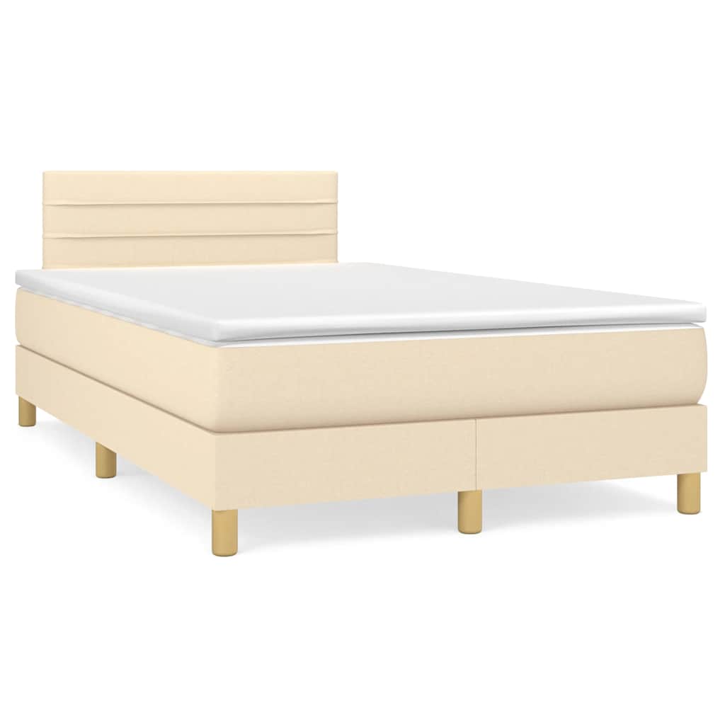 Κρεβάτι Boxspring με Στρώμα & LED Κρεμ 120x190 εκ. Υφασμάτινο