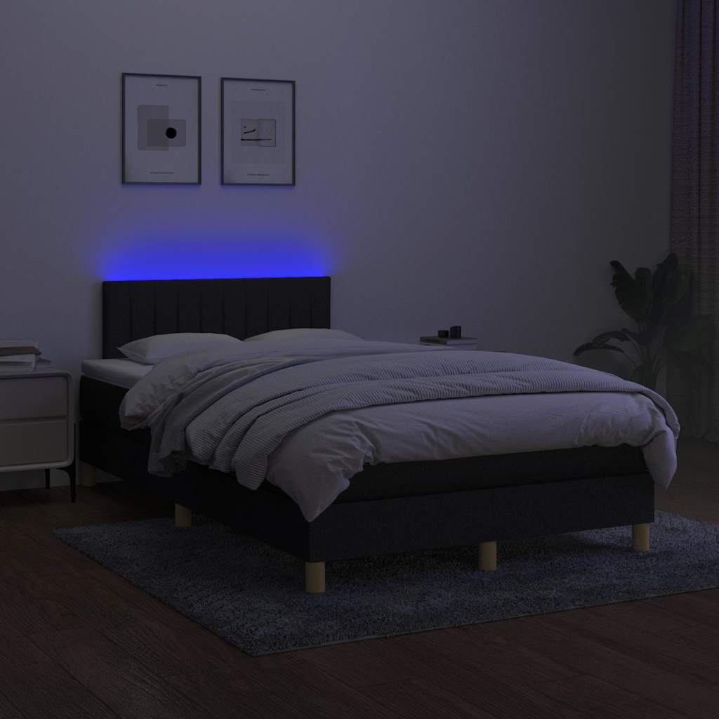 Κρεβάτι Boxspring με Στρώμα & LED Μαύρο 120x190 εκ. Υφασμάτινο