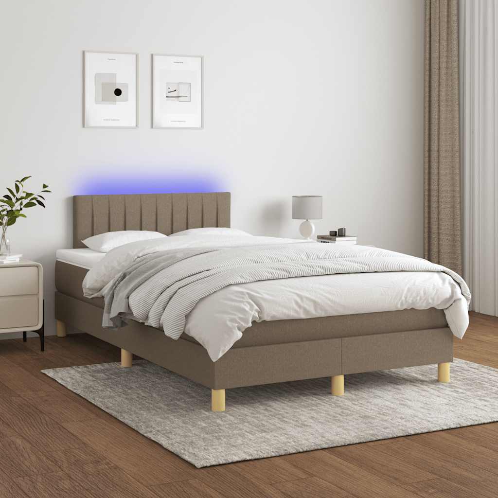 Κρεβάτι Boxspring με Στρώμα & LED Taupe 120x190 εκ. Υφασμάτινο