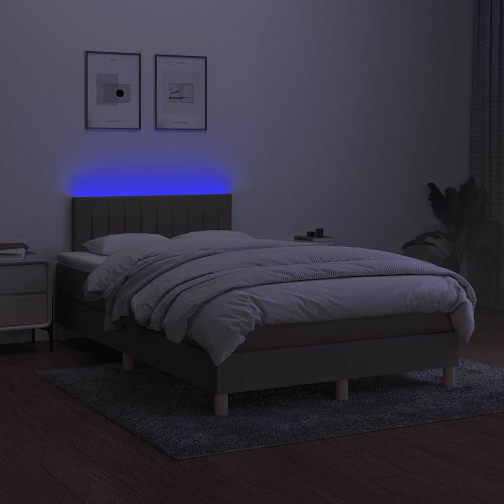 Κρεβάτι Boxspring με Στρώμα & LED Taupe 120x190 εκ. Υφασμάτινο