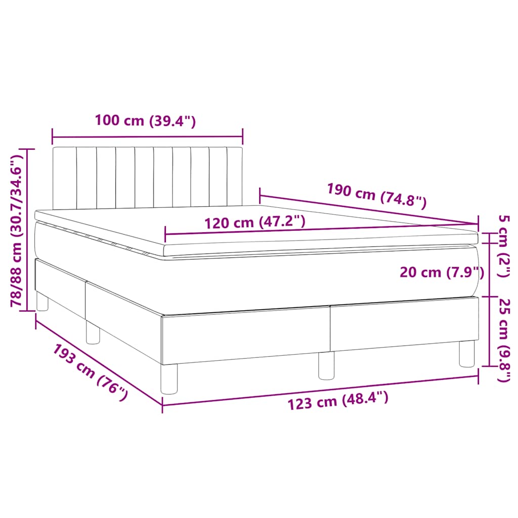 Κρεβάτι Boxspring με Στρώμα & LED Taupe 120x190 εκ. Υφασμάτινο