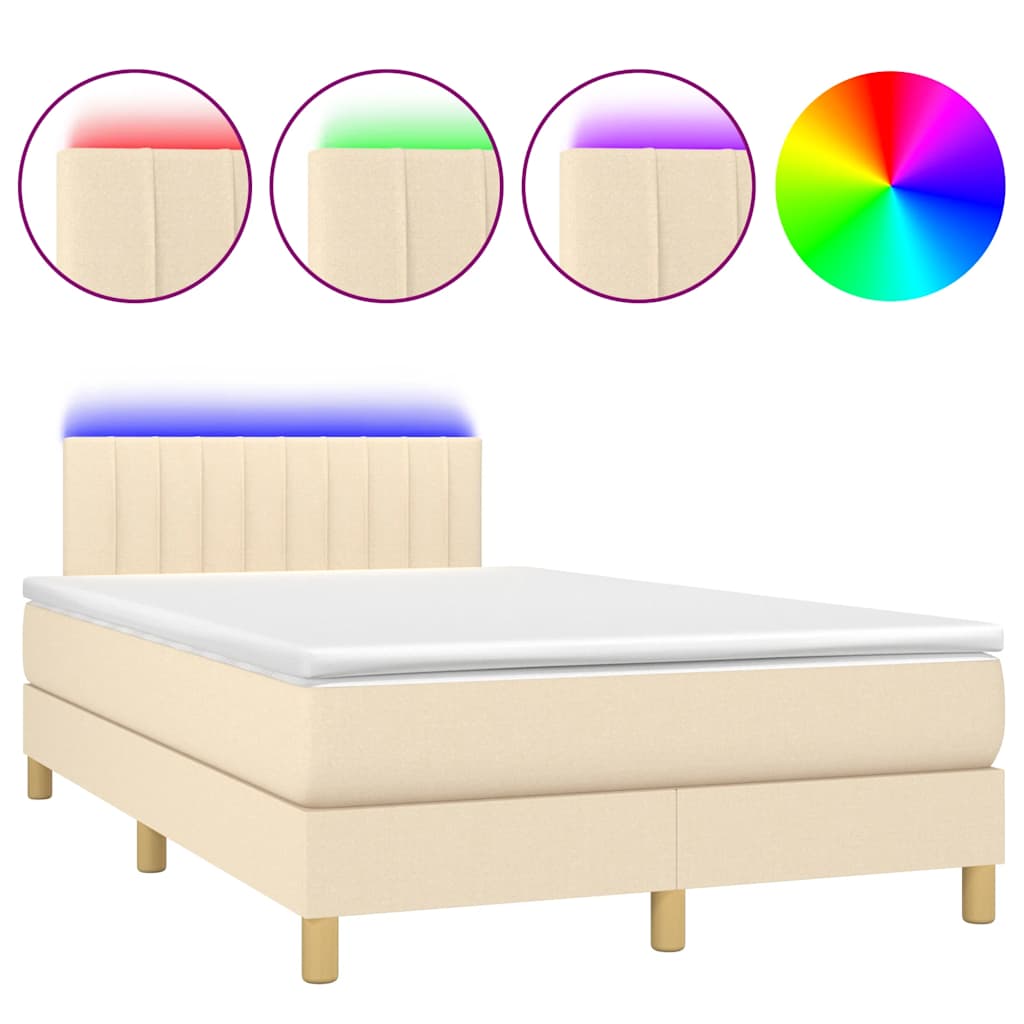 Κρεβάτι Boxspring με Στρώμα & LED Κρεμ 120x190 εκ. Υφασμάτινο