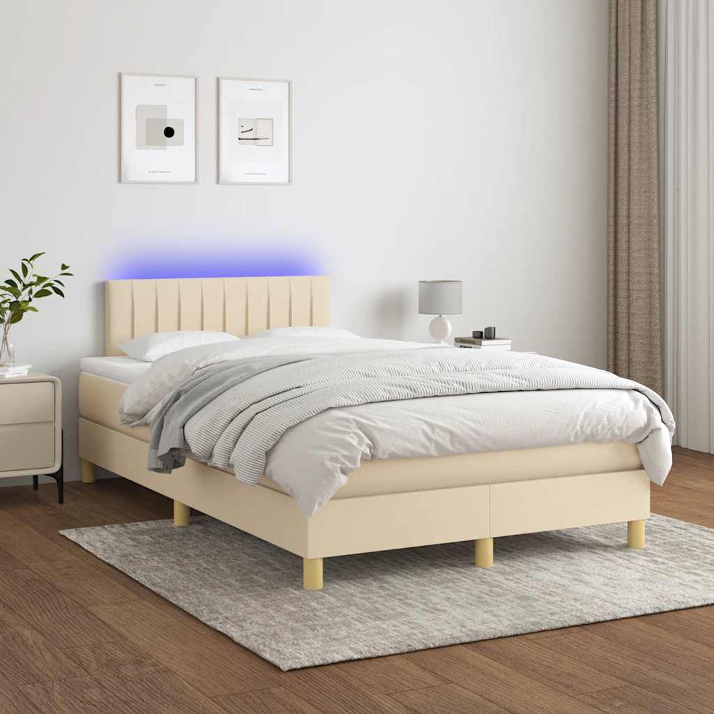 Κρεβάτι Boxspring με Στρώμα & LED Κρεμ 120x190 εκ. Υφασμάτινο