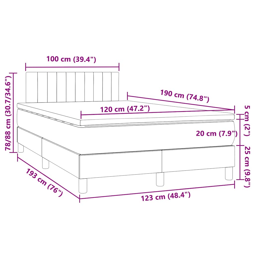 Κρεβάτι Boxspring με Στρώμα & LED Κρεμ 120x190 εκ. Υφασμάτινο