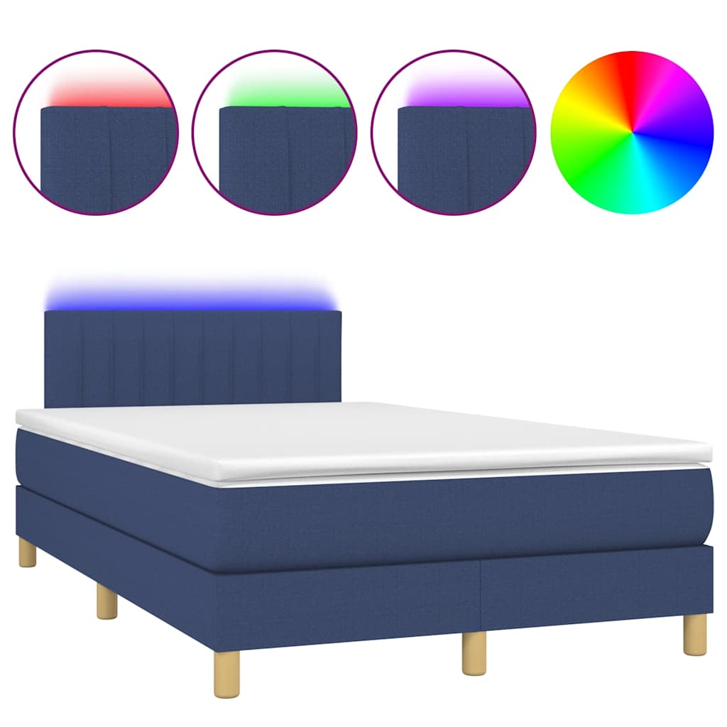 Κρεβάτι Boxspring με Στρώμα & LED Μπλε 120x190εκ. Υφασμάτινο