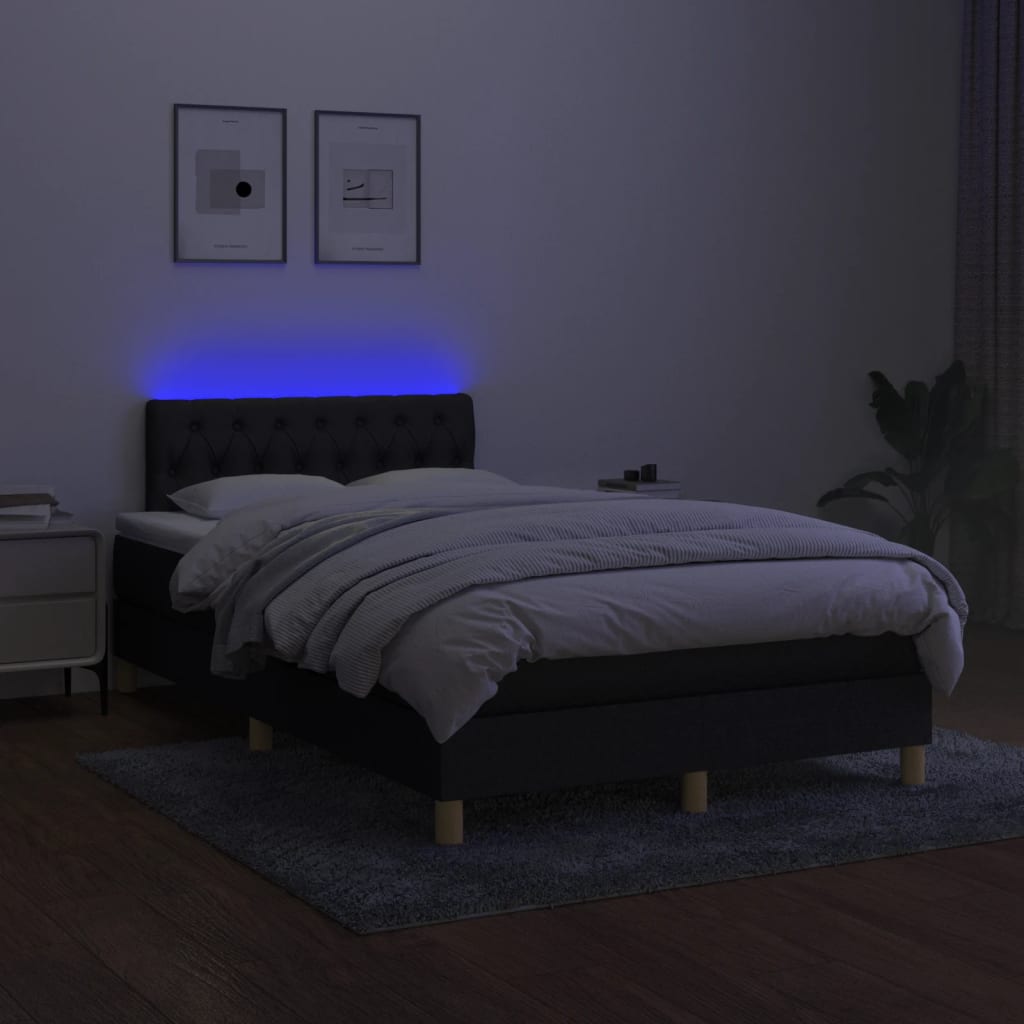 Κρεβάτι Boxspring με Στρώμα & LED Μαύρο 120x190 εκ. Υφασμάτινο