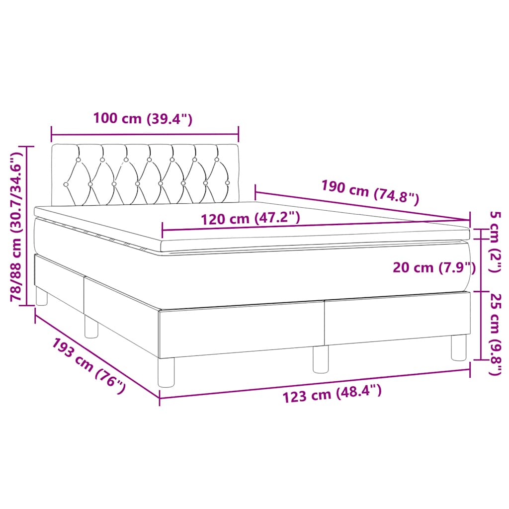 Κρεβάτι Boxspring με Στρώμα & LED Σκ.Καφέ 120x190εκ. Υφασμάτινο