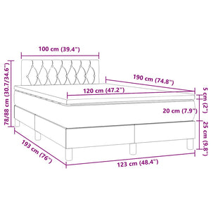 Κρεβάτι Boxspring με Στρώμα & LED Σκ.Καφέ 120x190εκ. Υφασμάτινο