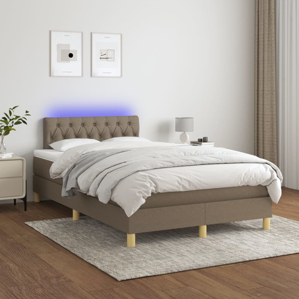 Κρεβάτι Boxspring με Στρώμα & LED Taupe 120x190 εκ. Υφασμάτινο