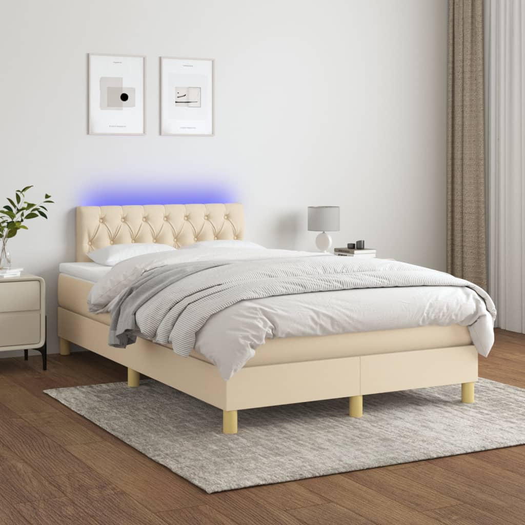 Κρεβάτι Boxspring με Στρώμα & LED Κρεμ 120x190 εκ. Υφασμάτινο