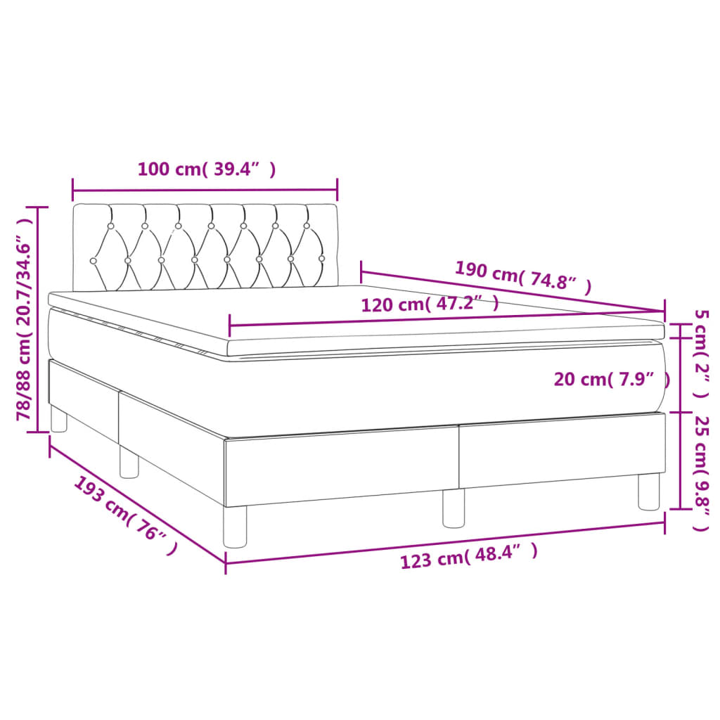 Κρεβάτι Boxspring με Στρώμα & LED Κρεμ 120x190 εκ. Υφασμάτινο