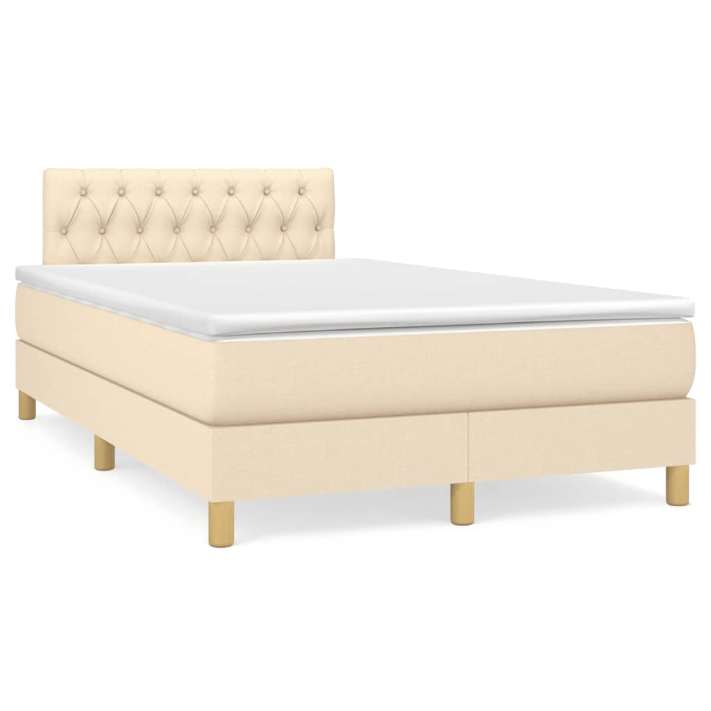 Κρεβάτι Boxspring με Στρώμα & LED Κρεμ 120x190 εκ. Υφασμάτινο