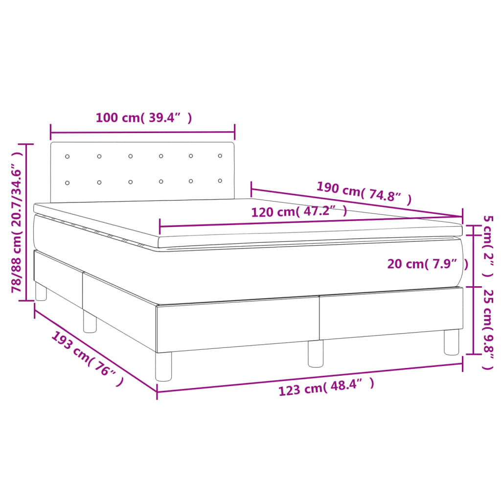 Κρεβάτι Boxspring με Στρώμα & LED Σκ.Γκρι 120x190εκ. Υφασμάτινο - Pakobazaar