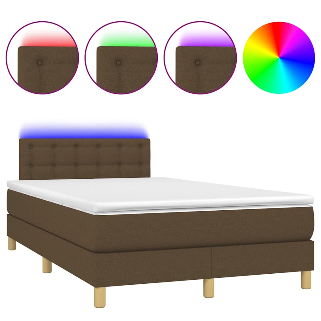 Κρεβάτι Boxspring με Στρώμα & LED Σκ.Καφέ 120x190εκ. Υφασμάτινο