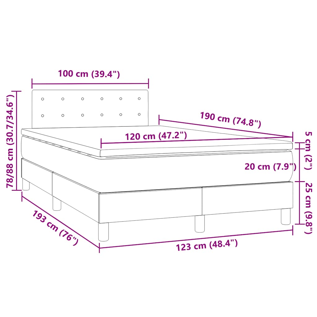Κρεβάτι Boxspring με Στρώμα & LED Σκ.Καφέ 120x190εκ. Υφασμάτινο