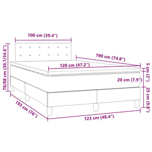 Κρεβάτι Boxspring με Στρώμα & LED Σκ.Καφέ 120x190εκ. Υφασμάτινο