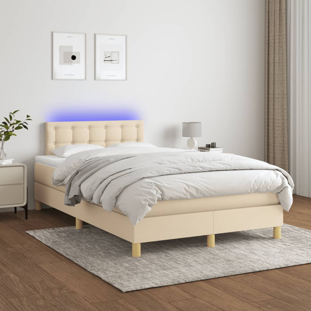 Κρεβάτι Boxspring με Στρώμα & LED Κρεμ 120x190 εκ. Υφασμάτινο