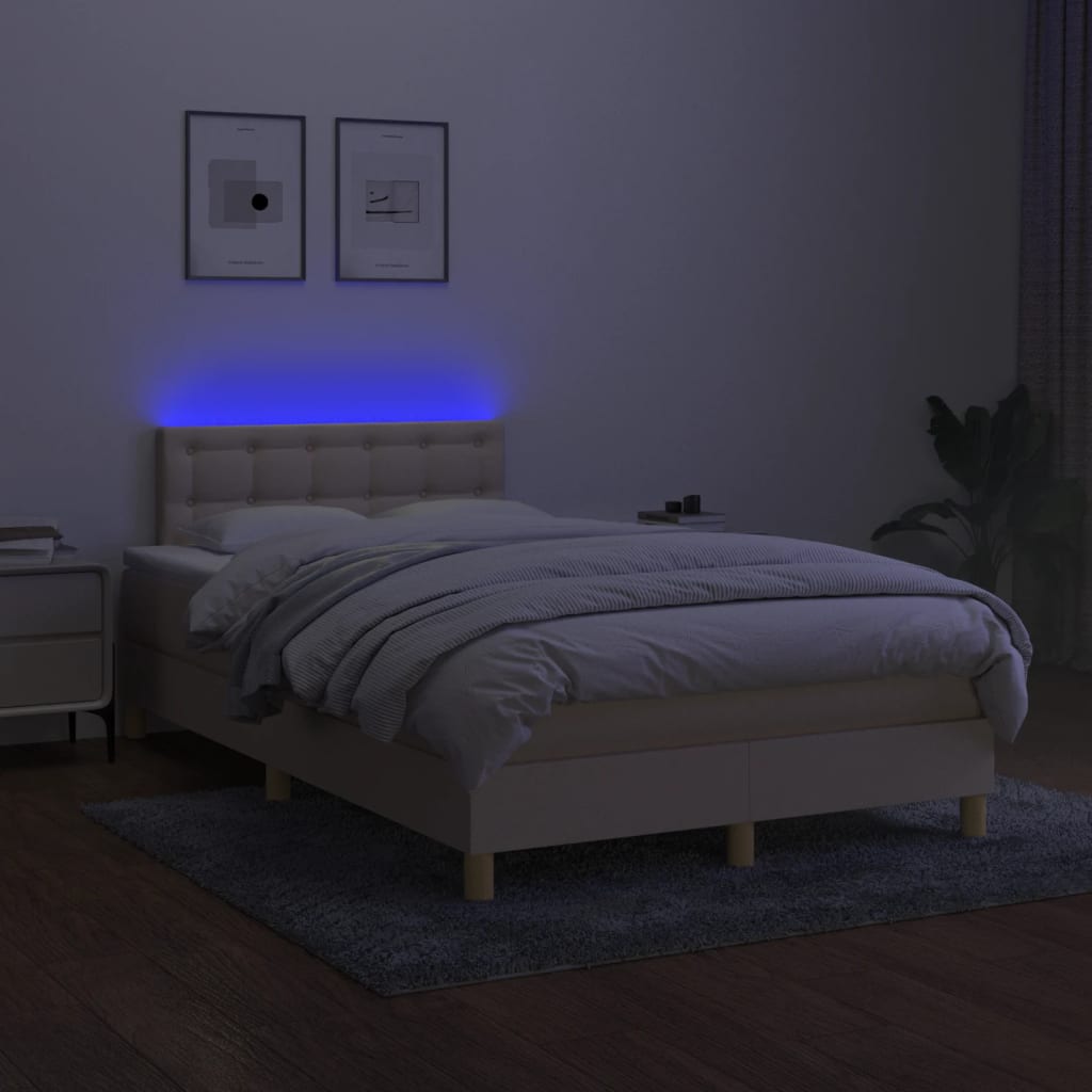 Κρεβάτι Boxspring με Στρώμα & LED Κρεμ 120x190 εκ. Υφασμάτινο