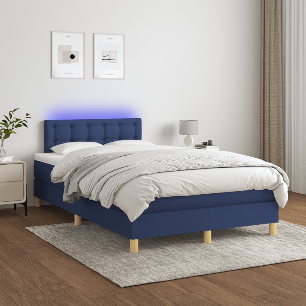 Κρεβάτι Boxspring με Στρώμα & LED Μπλε 120x190εκ. Υφασμάτινο