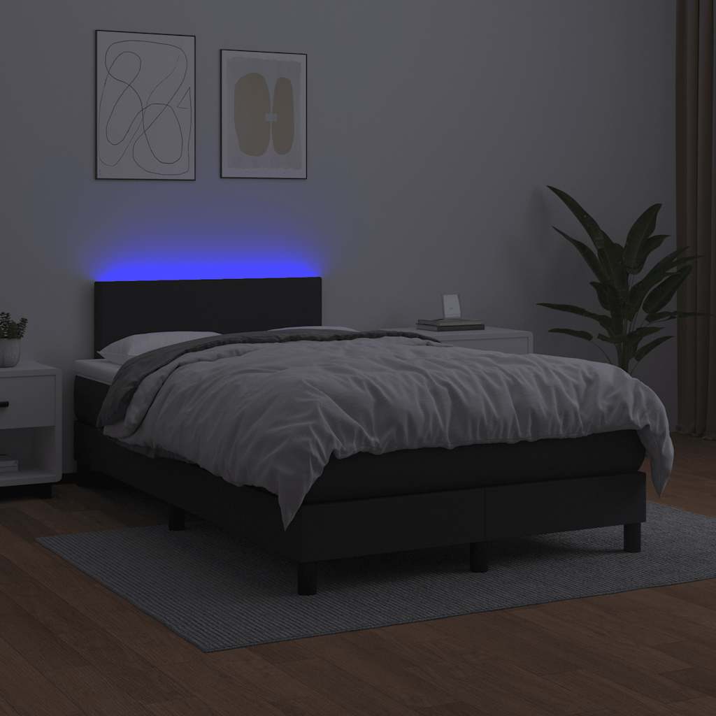 Κρεβάτι Boxspring με Στρώμα&LED Μαύρο 120x190εκ.Συνθετικό Δέρμα