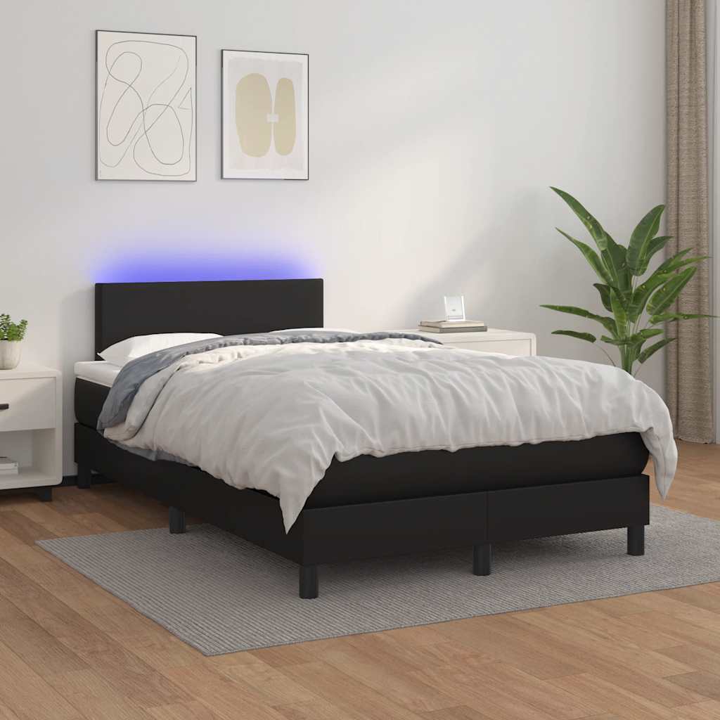 Κρεβάτι Boxspring με Στρώμα&LED Μαύρο 120x190εκ.Συνθετικό Δέρμα