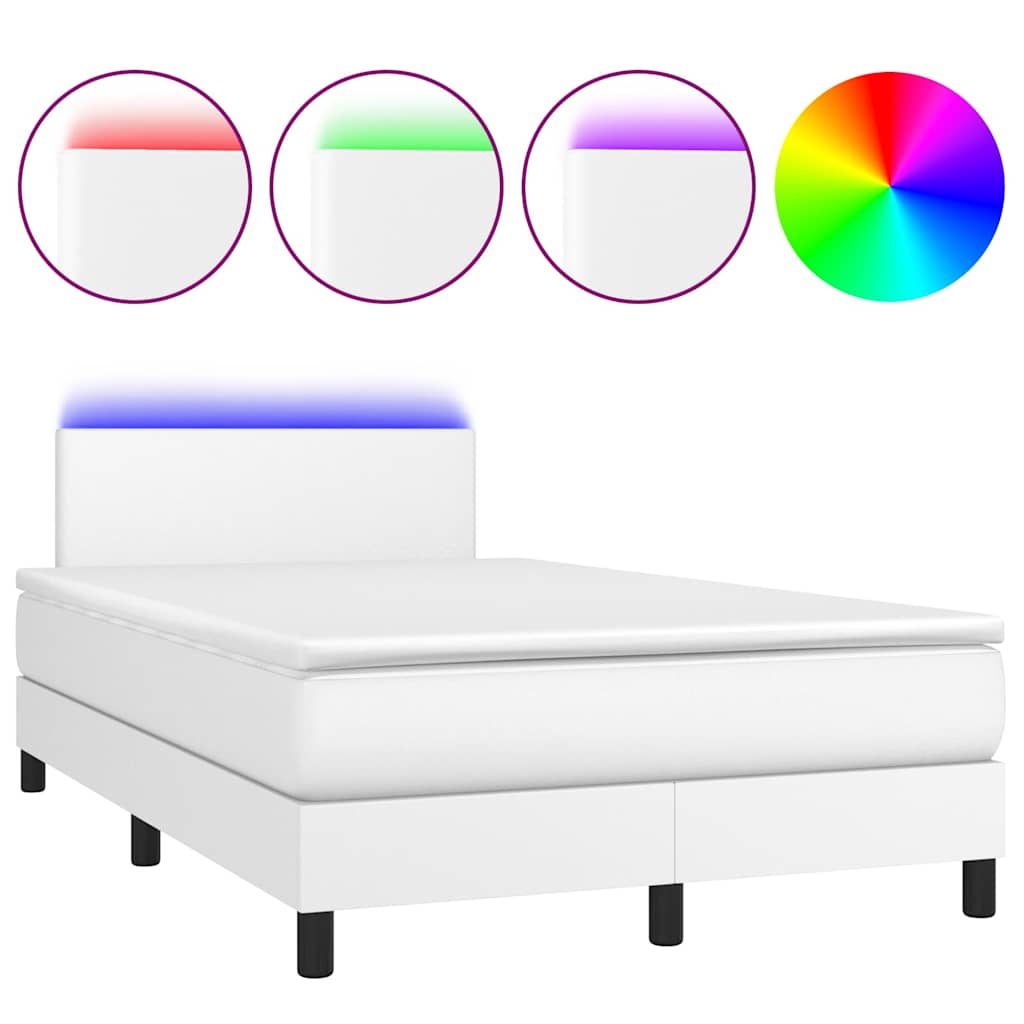Κρεβάτι Boxspring με Στρώμα & LED Λευκό 120x190 εκ. Συνθ. Δέρμα